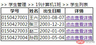 PHP基础案例四：展示学生列表